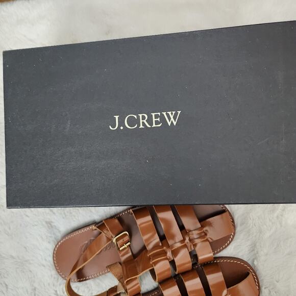 NEW J. Crew Fisherman Sandals Shiny Spazzolato Leather Brown 9 - Picture 8 of 10